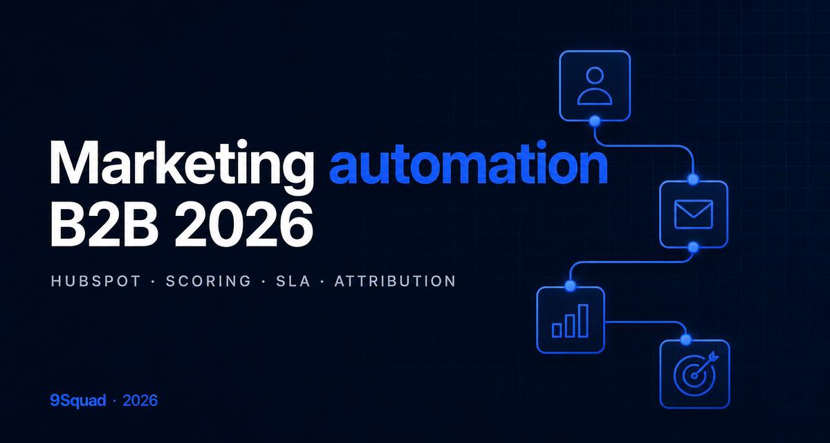 Illustration pour l’article : Marketing automation B2B 2026 : guide complet HubSpot, scoring, SLA et attribution